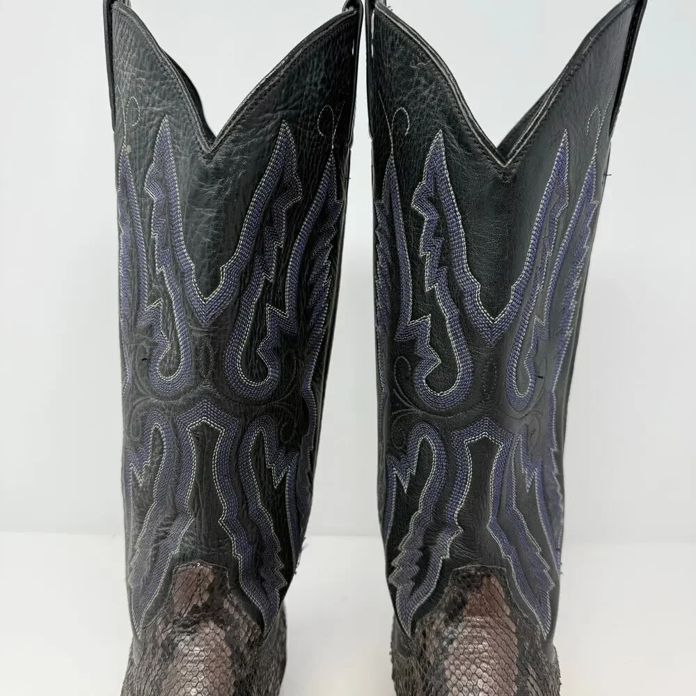 Panhandle Slim Western Boots Men's 8.5 B Black Brown Snakeskin Cowboy Boots